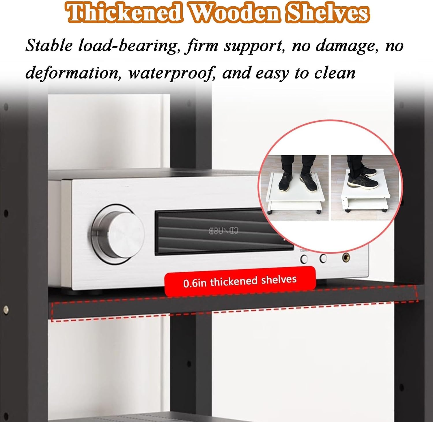 7-Tier HiFi Stand, Movable AV Media Cabinet, Modern Teak Audio Equipment Organizer for Home & Office Storage, Sturdy Component Shelf 55x40x131cm
