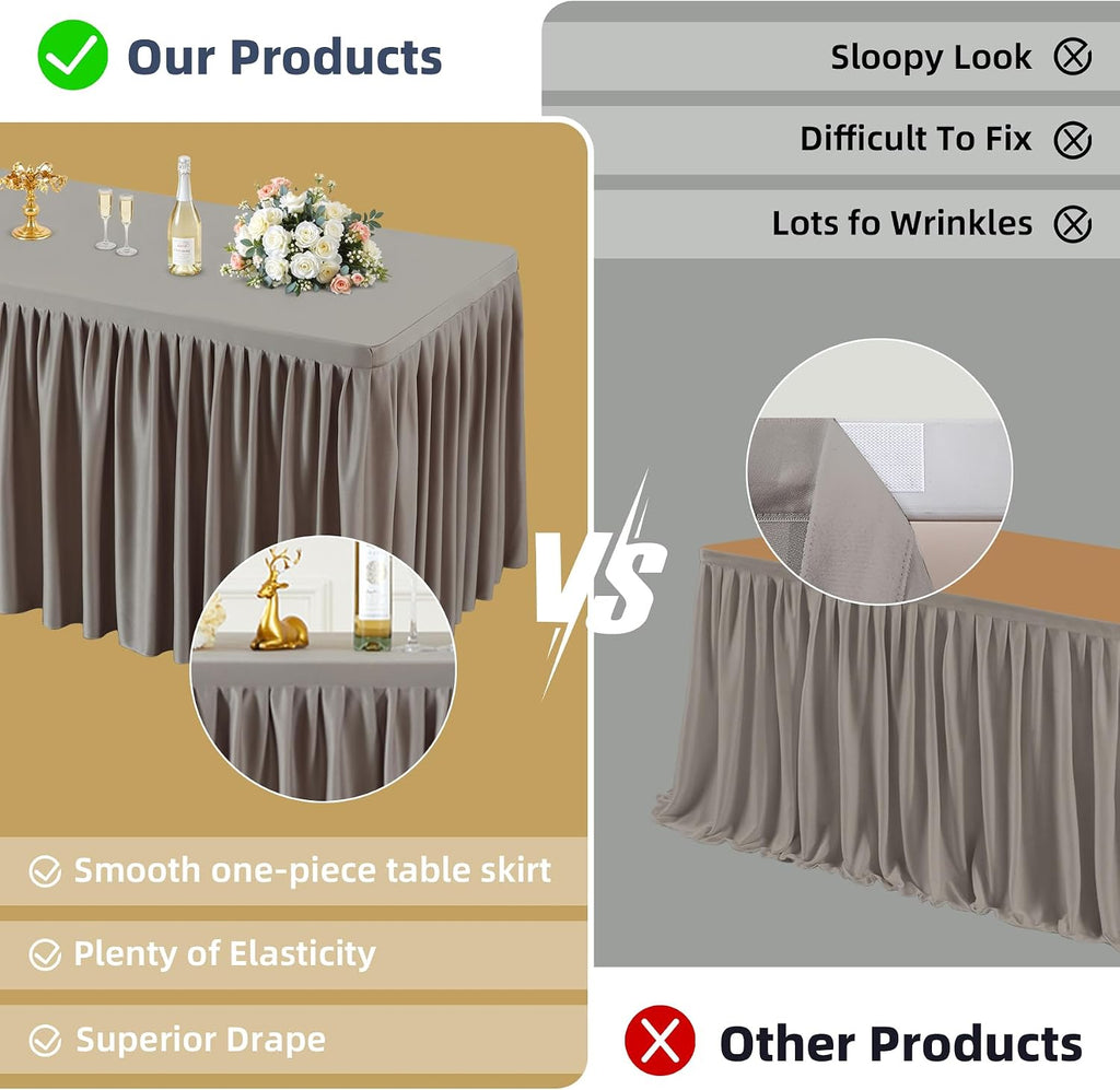 6 Pack Natural Tablecloths for Rectangle Tables 6ft, Wrinkle Resistant Spandex Table Cover Fitted Stretch Table Cloth with Pleated Ruffle Skirts for Party Banquet Dining Birthday Wedding