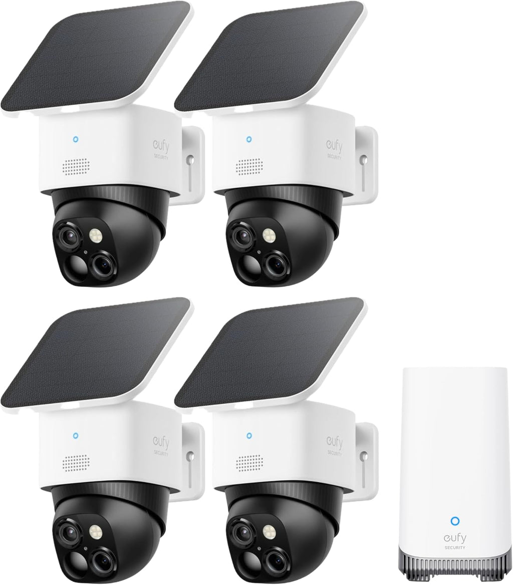 eufy Security SoloCam S340 4-Cam Kit (HomeBase S380), Solar Security Camera, Wireless Outdoor Camera, 360° Pan and Tilt, No Blind Spots, No Monthly Fee, Built-in Local Storage (Up to 16TB)