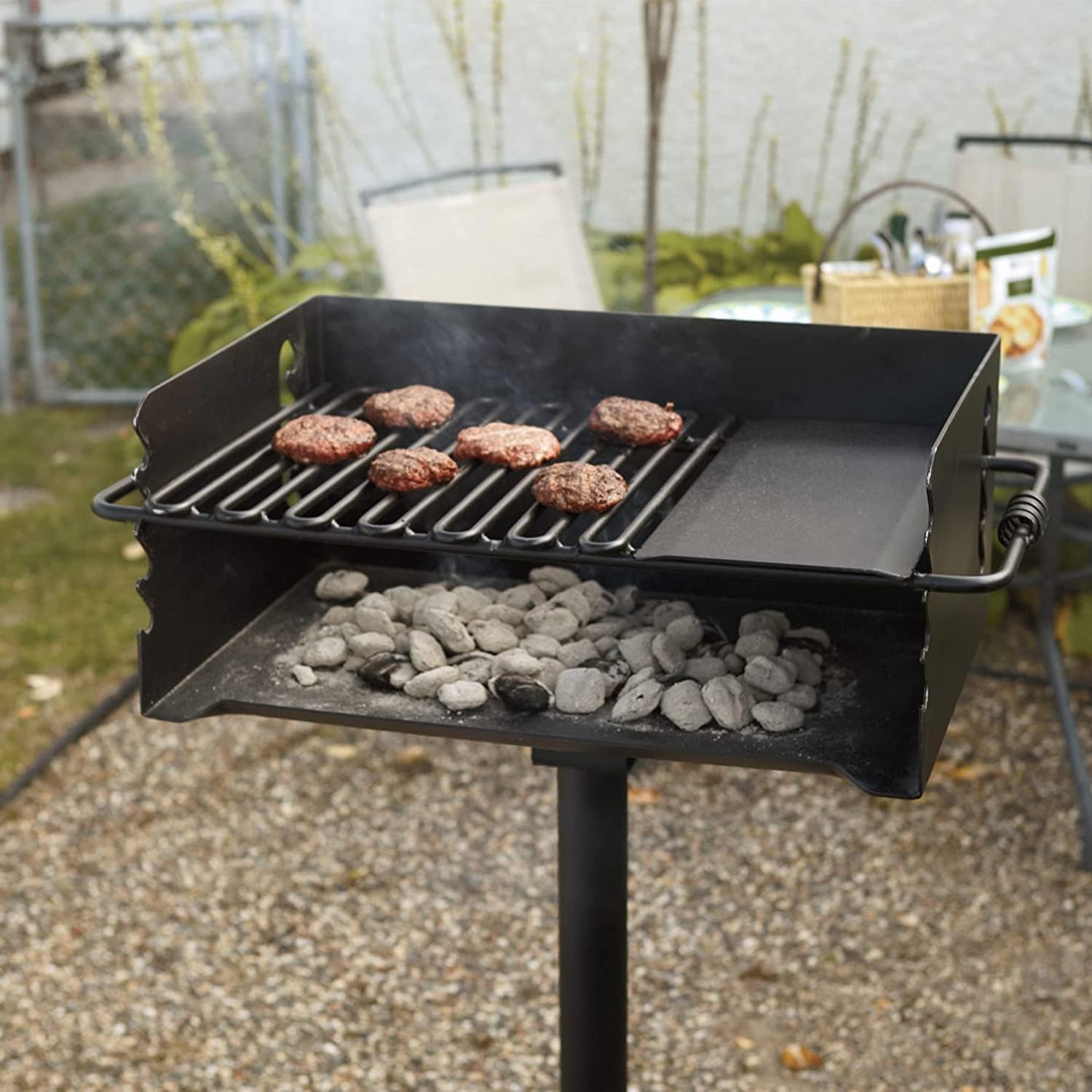 Pilot Rock 6 Pack Charcoal Grill, Jumbo Park Style Steel Outdoor BBQ, CBP-247