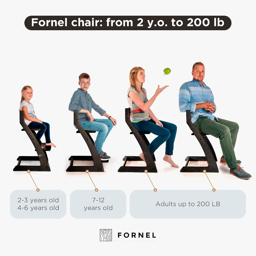 FORNEL Modern Black Wooden High Chair | Adjustable Grow-with-Me Toddler Seat for Age 3 to 15 | Perfect for Minimalist & Industrial Kitchens