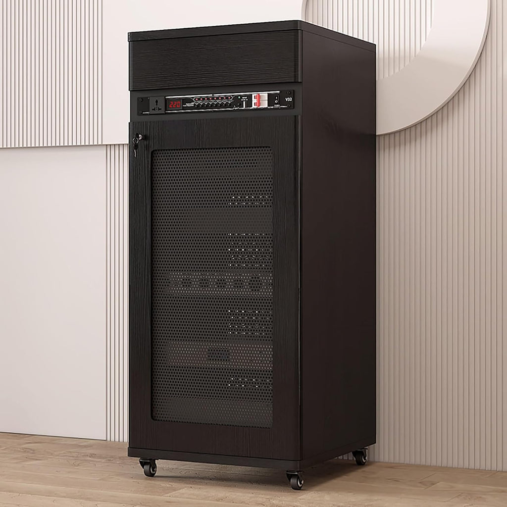 Media Storage Cabinet, Console Cabinet for DVD Players & Game Consoles, Audio Tower with Storage Rack, Modern Black Media Display Unit (52x55x126cm)