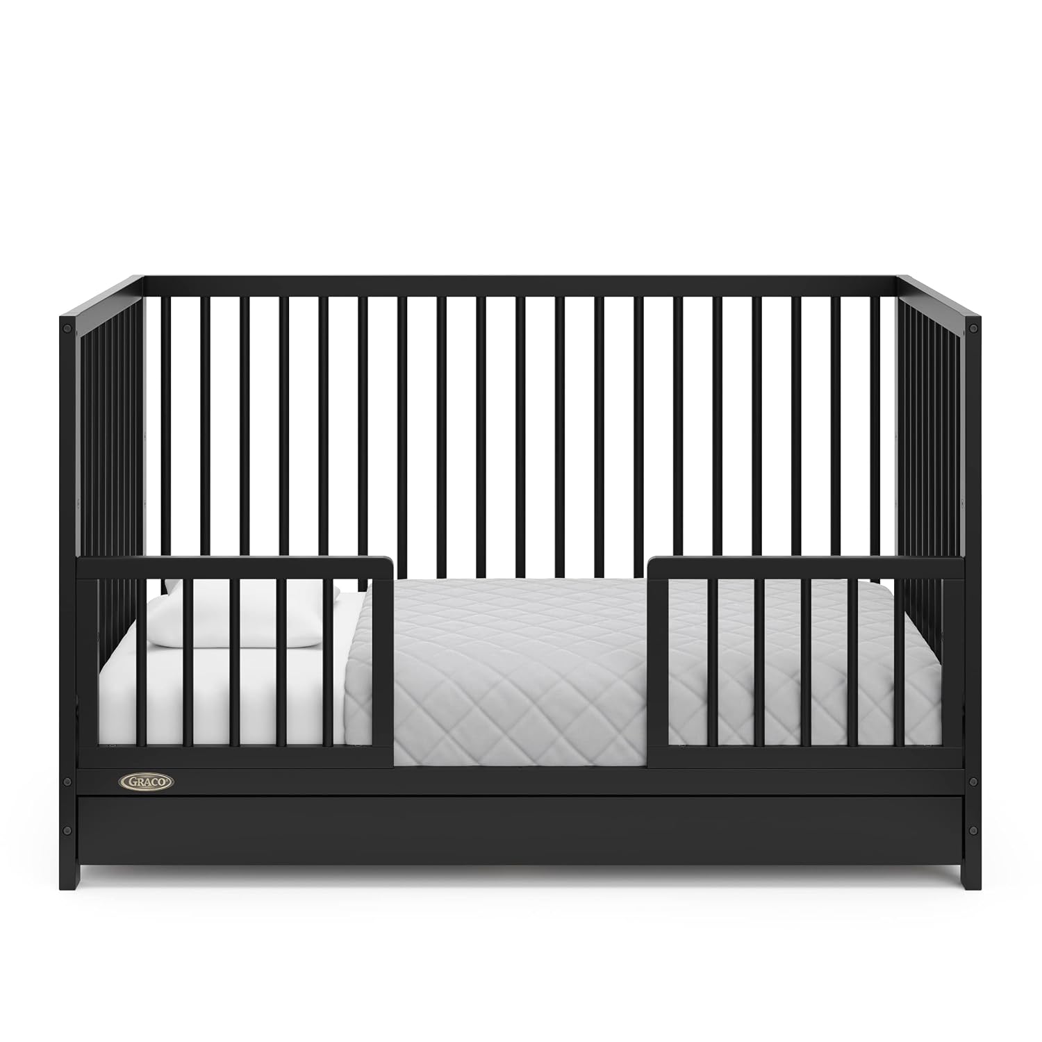 Graco Teddi 5-in-1 Convertible Crib with Drawer – GREENGUARD Gold Certified, Full-Size Nursery Storage Drawer, Baby Crib Converts to Toddler Bed, Daybed and Full-Size Bed (Black)
