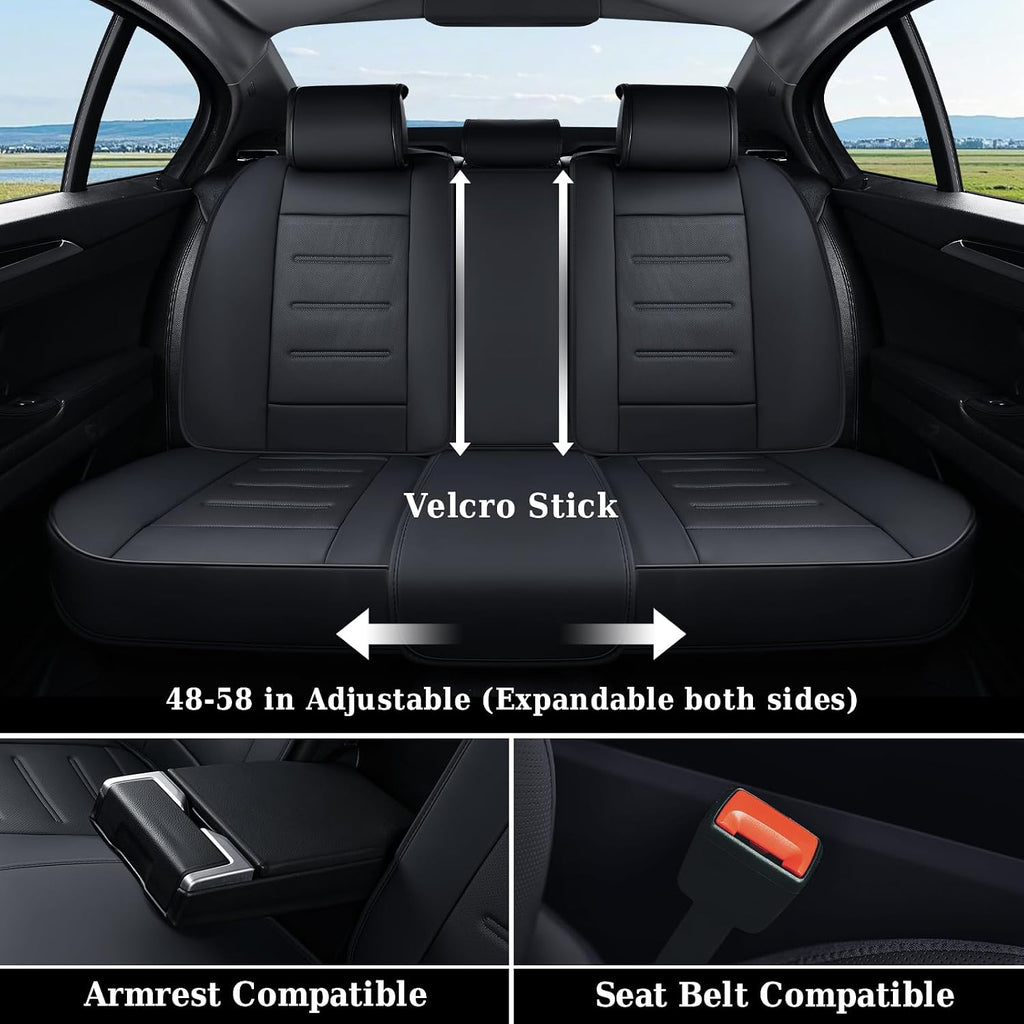 Coverado Car Seat Covers Full Set, Seat Covers for Cars, Car Seat Protector Waterproof, Leather Car Seat Cushion, Universal Interior Covers Seat Protectors for Most Cars Black