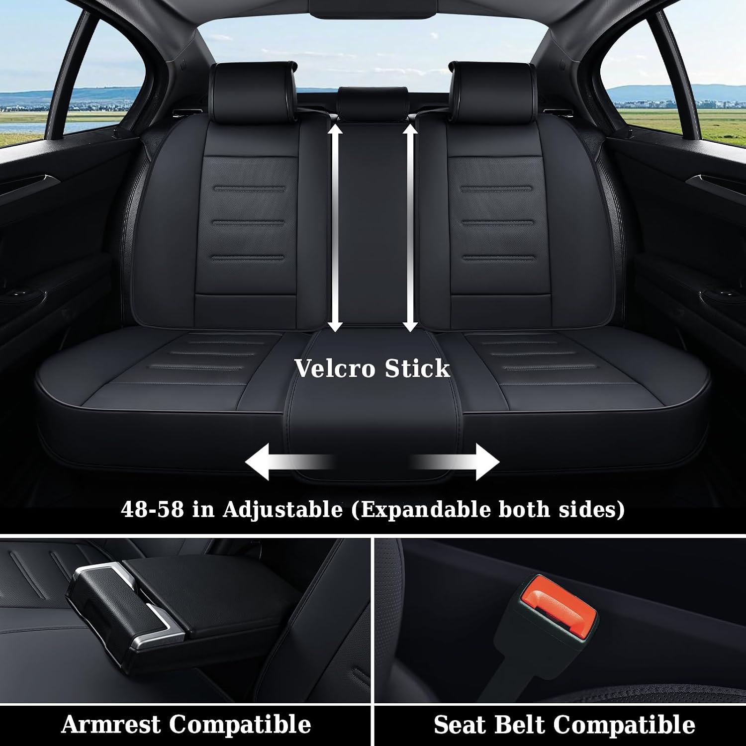 Coverado Car Seat Covers Full Set, Seat Covers for Cars, Car Seat Protector Waterproof, Leather Car Seat Cushion, Universal Interior Covers Seat Protectors for Most Cars Black