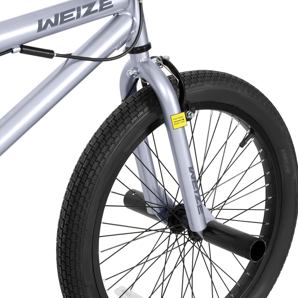 WEIZE Freestyle BMX Bike, 20 inch Trick Bicycle for Kids, Hi-Ten Steel Frame, 360 Degree Rotor Freestyle, 4 Pegs Single Speed Teen Bike for Boys Girls & Beginner-Level to Advanced Riders