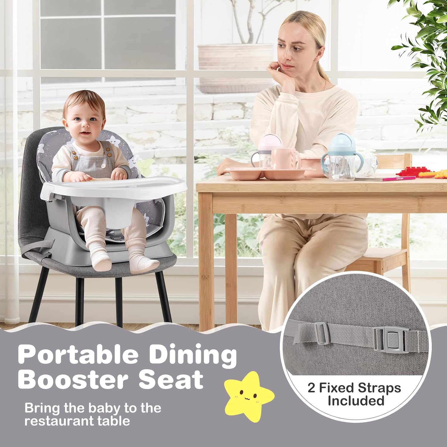 KOTEK 16 in 1 Convertible High Chair, Baby Highchair & Activity Center, Booster Seat, Building Block Table, Toddler Chair with 5-Point Harness, Removable Tray & Cushion (Gray)