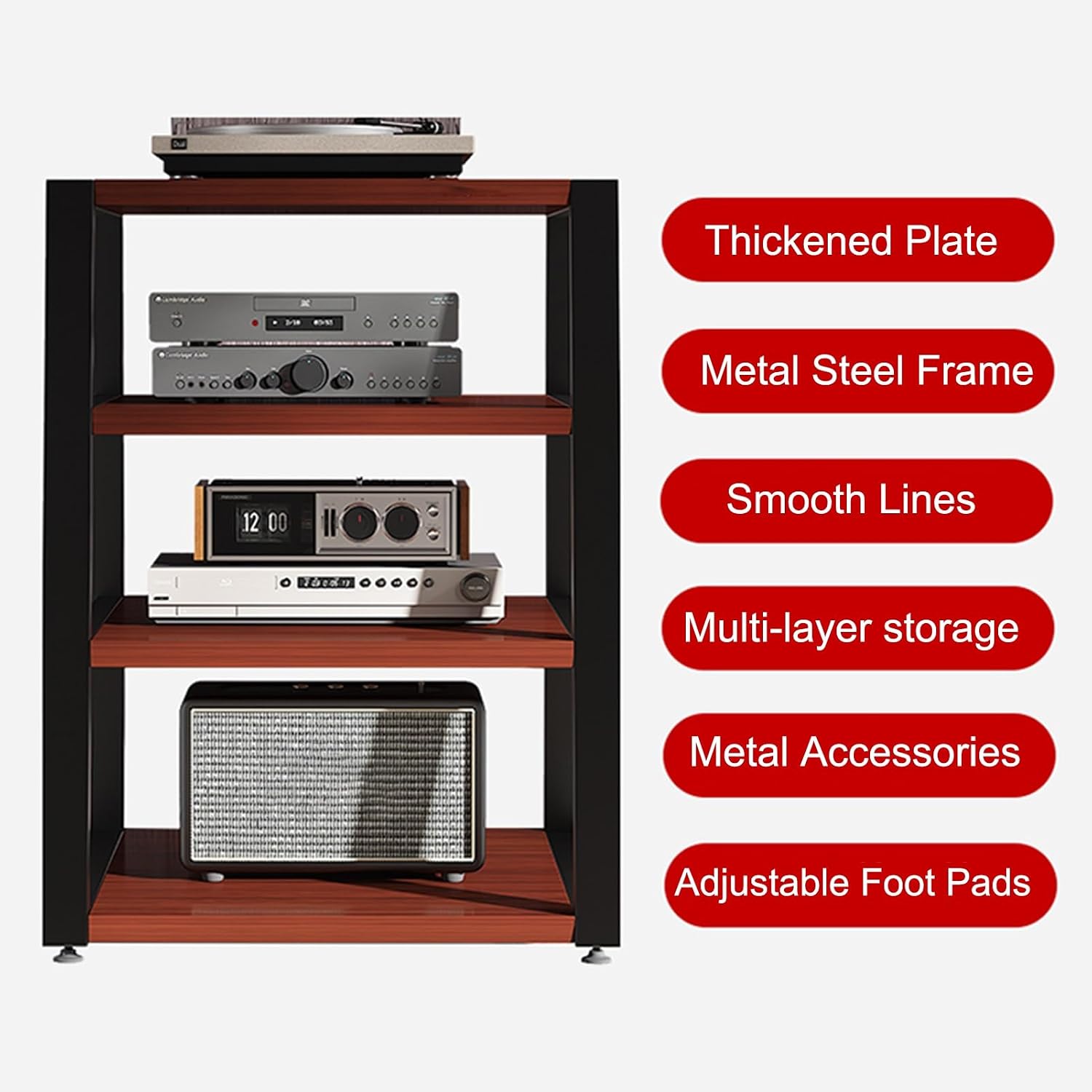 AV Cabinet Audio Rack - Media Stand & Stereo Cabinet for Home/Office/Theater - Stylish Audio Tower for DVD Players - Black 60cm/23.6in - Durable & Space-Saving Design