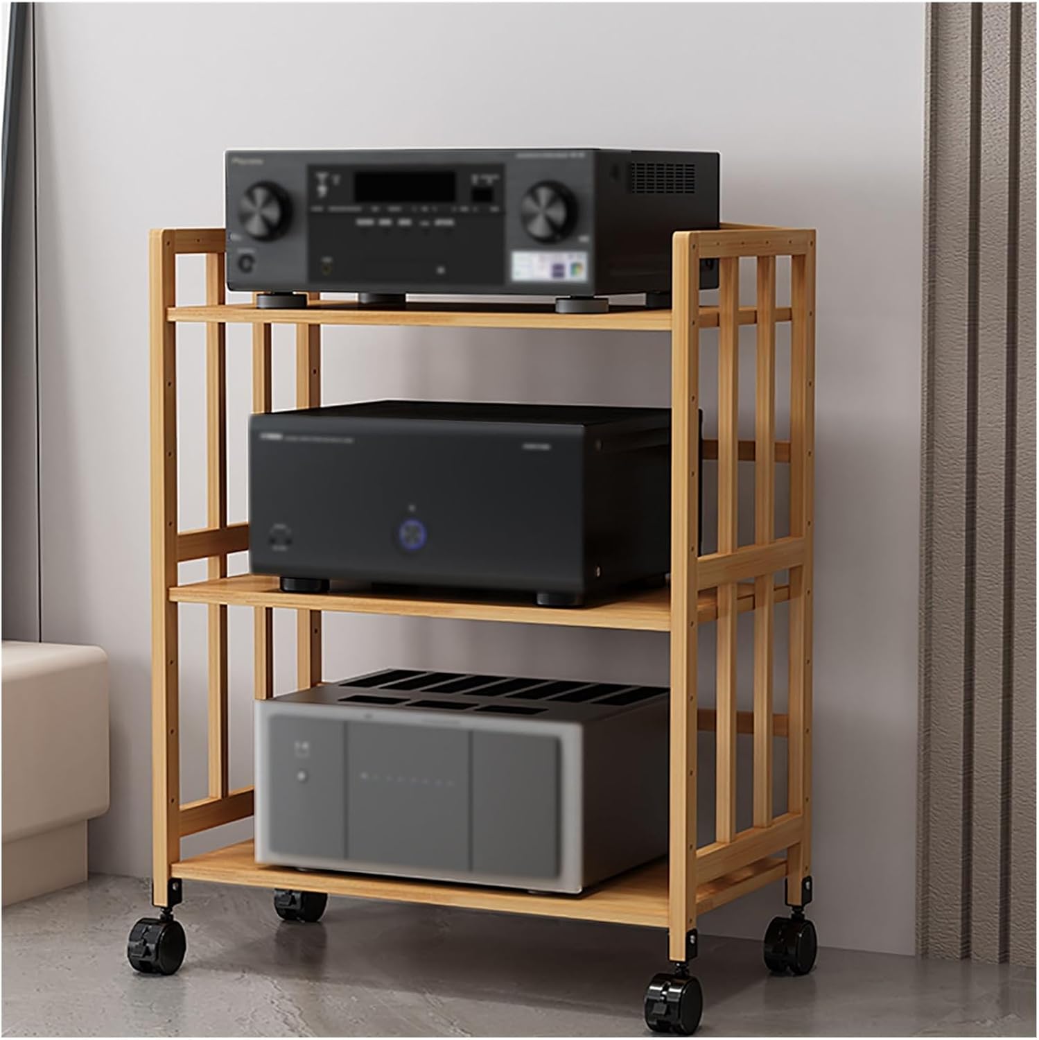 4-Tier HiFi Audio Rack - Adjustable Media Tower for DVD/Cd/Turntable Stereo Equipment - Perfect Entertainment Storage Unit for Living Room Office Or Corner-W-70cm-3 Tier