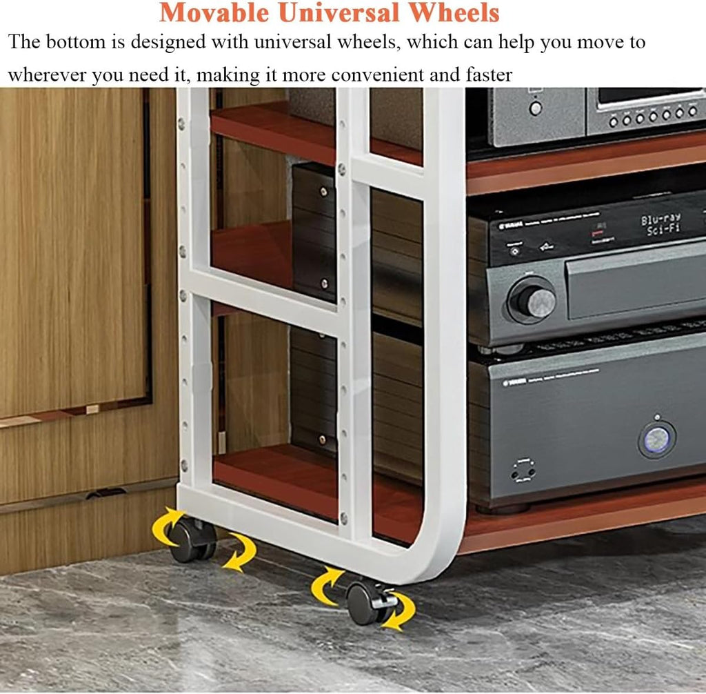Living Room Media Storage Cabinet, Audio Video Equipment Rack Stereo Component Stand Furniture Shelf, CD DVD Record Player Game Consoles Receiver Speaker Amplifier Gaming Device(Black-110x26.8x50CM)