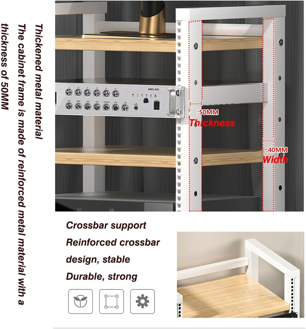 4 Tier Furniture Media Rack DVD CD Player Stand Audio Rack Power Amplifier Equipment Cabinet with Height Adjustable Wood Shelf Floor Standing Storage Rack for Bedroom, Living Room(Red Teak)
