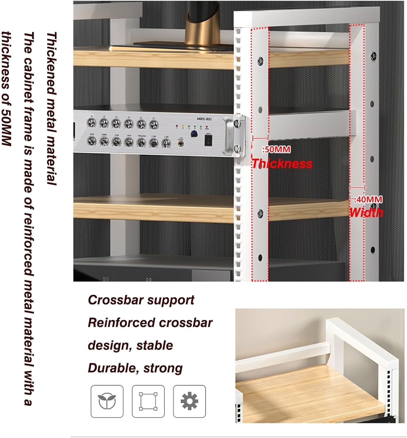 4 Tier Furniture Media Rack DVD CD Player Stand Audio Rack Power Amplifier Equipment Cabinet with Height Adjustable Wood Shelf Floor Standing Storage Rack for Bedroom, Living Room(Red Teak)