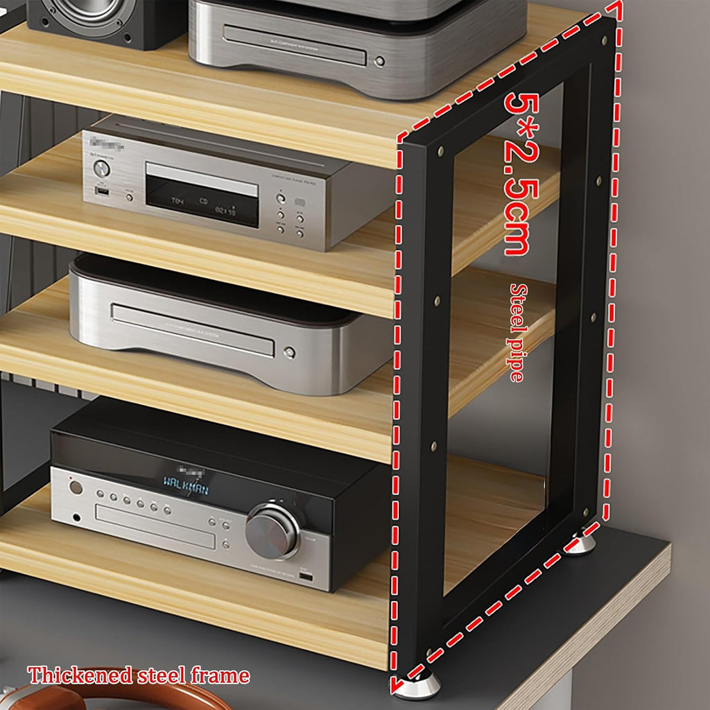 3-Tier Video Media Stand for TV & Record Player, Sturdy Audio Rack with Thickened Steel Frame & Foot Pads, Media Storage Cabinet (Black, 50x35x35.5cm)
