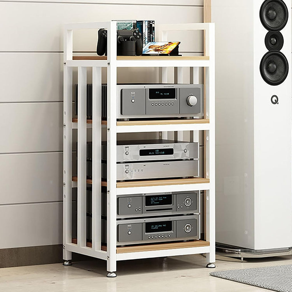 3.4.5 Tier AV Media Stand - Adjustable Stereo Rack for CD Player, Audio & Video Equipment, Multifunctional Cabinet with Non-Slip Feet - Perfect Home Entertainment Solution (White)