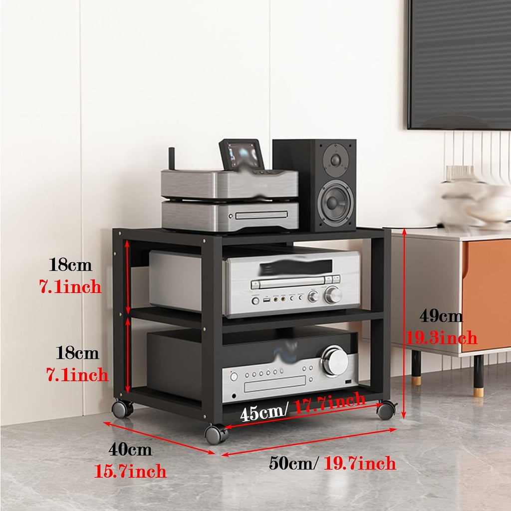 3-Tier Stereo Cabinet Furniture Equipment Shelf with Wheels, Mobile Corner Media Storage Stands Kitchen Organizer, Small Office Audio-Video Equipment Shelf (Size : 3 Tier (C))