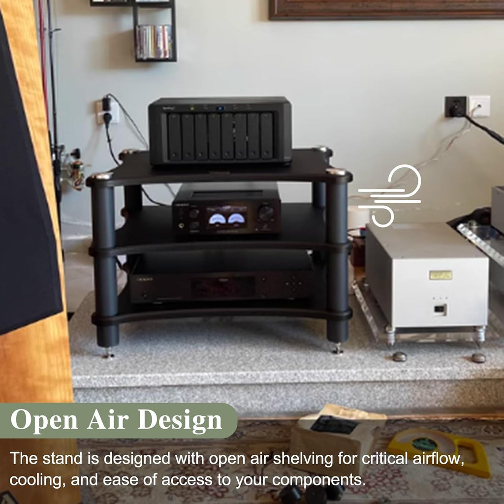 Audio Cabinet Rack 1-4 Tier AV Media Stand with 4 Steel Post, Vintage Furniture Stereo Cabinet Audio Rack Tower, Large Storage Capacity Equipment Holders for Living Room(2 Tier)
