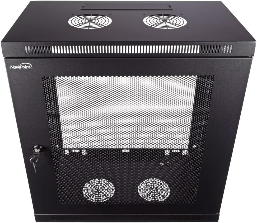 NavePoint 12U Server Cabinet Wall Mount Rack Enclosure with Perforated Door, Locking, Removable Side Panels – 12U Network Cabinet 13' Deep, 19 Inch Server Rack for IT and A/V Equipment