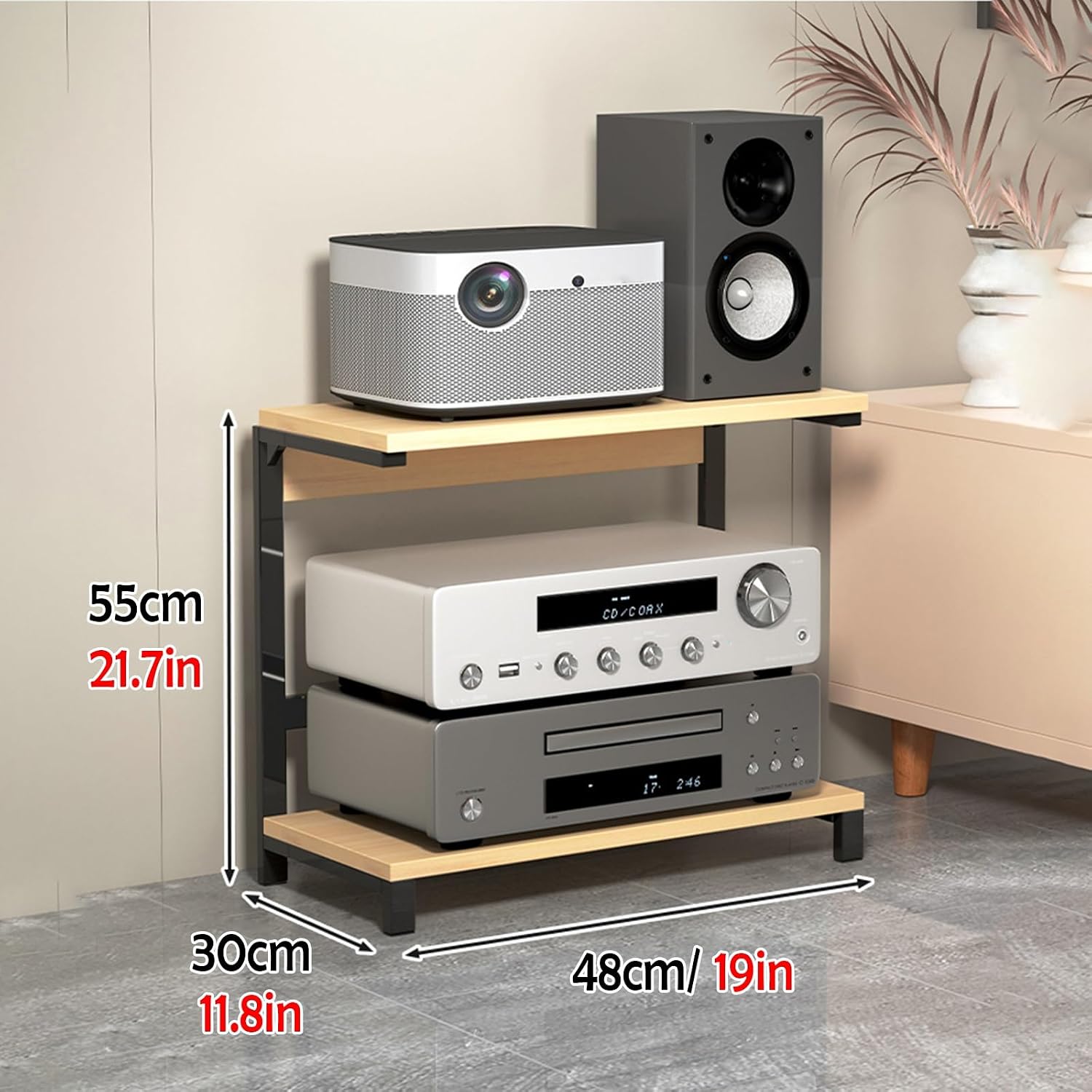 Small Audio Rack Cabinet, Home Theater Cabinet/Corner TV Stand for Books Projectors, Multifunctional Record Cabinet Electronics Equipment Shelf (Color : Black, Size : Small)