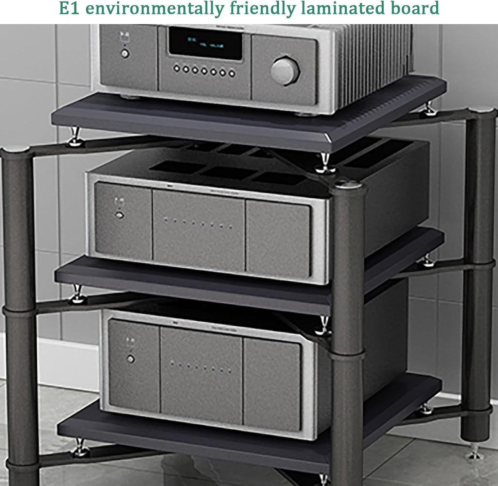 Modern Black Media Stand Entertainment Center With Metal Frame Corner Shelf Audio Rack Storage Cabinet For Audio Video Equipment Shock Absorbing Nails 3 Tier 70X70X75Cm,Silver,1 tier 70x70x15CM