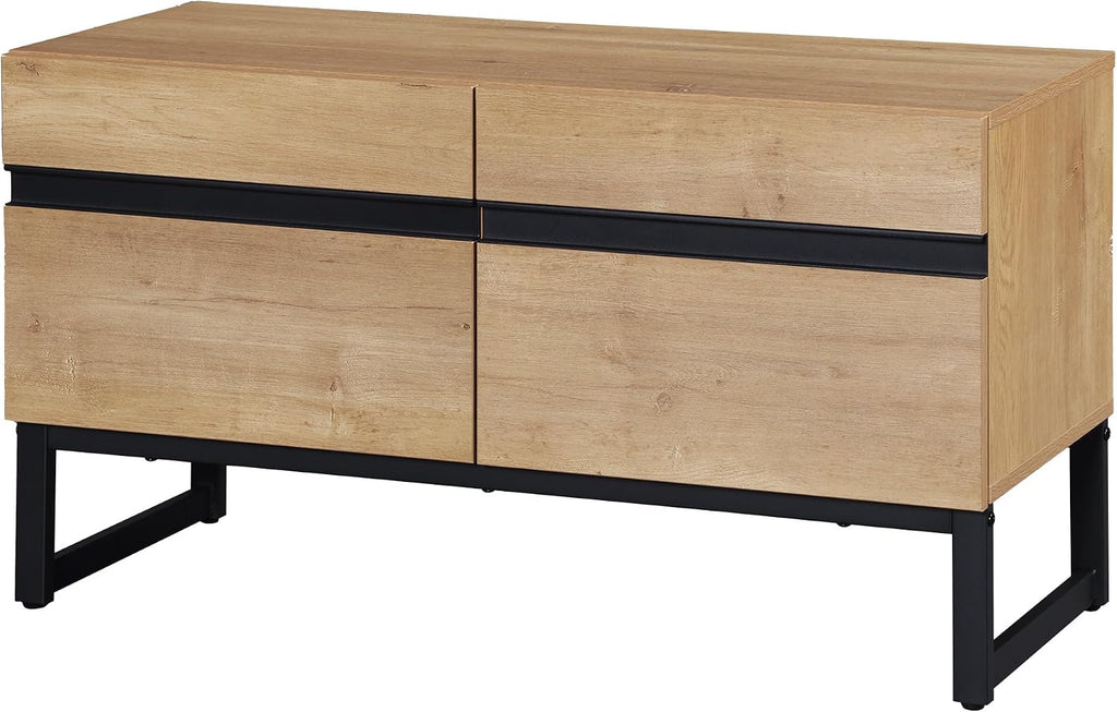 WAMPAT Modern TV Stand for 26-40 Inch TVs, Wood Entertainment Center with Metal Base Storage Cabinets, Media TV Console for Living Room, Oak, 1Pcs