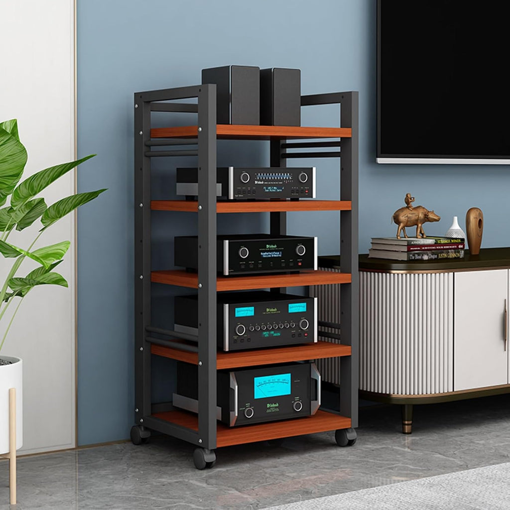 4/5-Tier Movable Amplifier Stand AV Media Stand CD Player Stereo Shelf Home Theatre Equipment Storage Shelf Multi-Function Open Cabinet Audio Video Component Cabinet (Color : C, Size : 5-Tier)