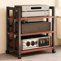 WDJBPSH 3-Tier Audio Equipment Rack, Adjustable Media Stand with Rolling Wheels & Heavy-Duty Shelves for Amplifiers, Receivers, Turntables Storage(40cm/15.7in)