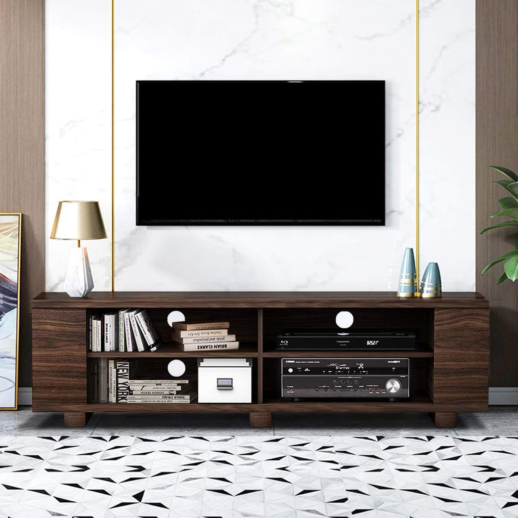Tangkula Wood TV Stand for TVs up to 65 Inch Flat Screen, Modern Entertainment Center with 8 Open Shelves, Farmhouse TV Storage Cabinet for Living Room Bedroom, TV Console Table (Brown)