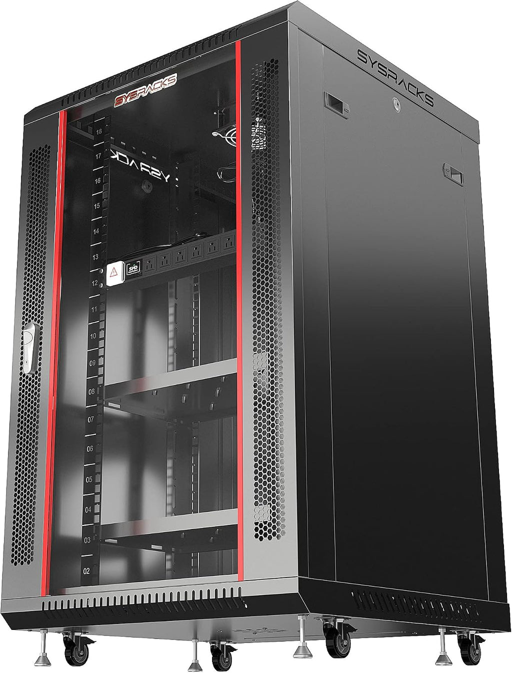 Sysracks Network Data Cabinet - 18U Rack Mount - Wall Mount IT Rack - Locking - Server Rack - 24-Inch deep Data Rack - Server Rack Cabinet with POWERBAR/Fan/Shelf/CASTERS for Servers - A/V Equipment
