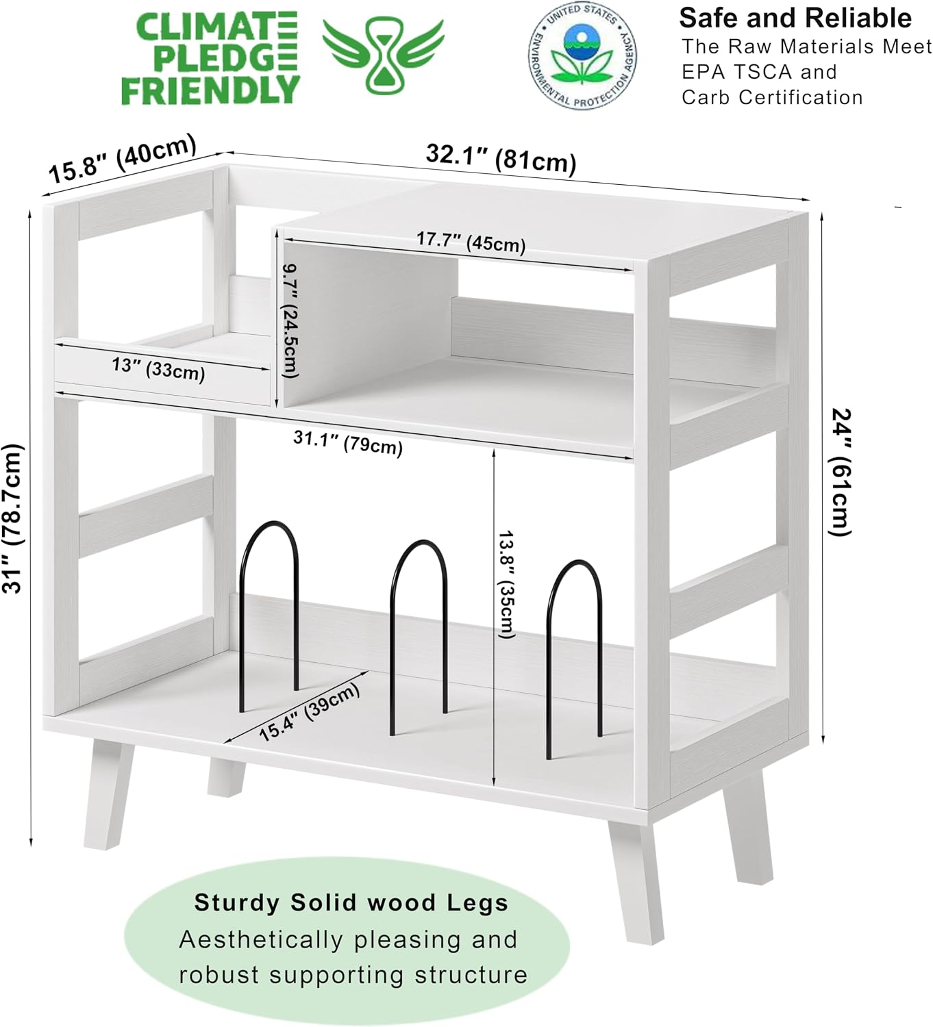 Record Player Stand with Vinyl Storage, Mid-Century Modern Turntable Stand Holds 150+ Albums, Record Player Table with Metal Dividers, Wood Media Console for Living Room (White, Single-Sided Small)