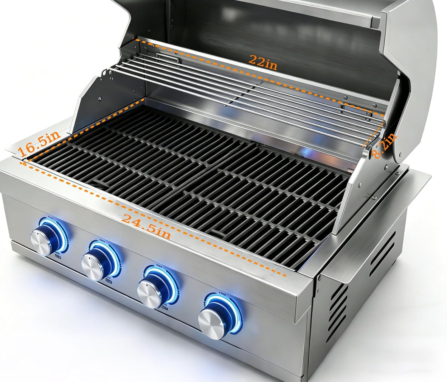 28-inch Built-in Gas Grill, 4 Burner Propane Gas Grill 48,400 BTU, 304 Stainless Steel, Charcoal and Propane Gas Dual Fuel for Patio Backyard Parties Barbecue