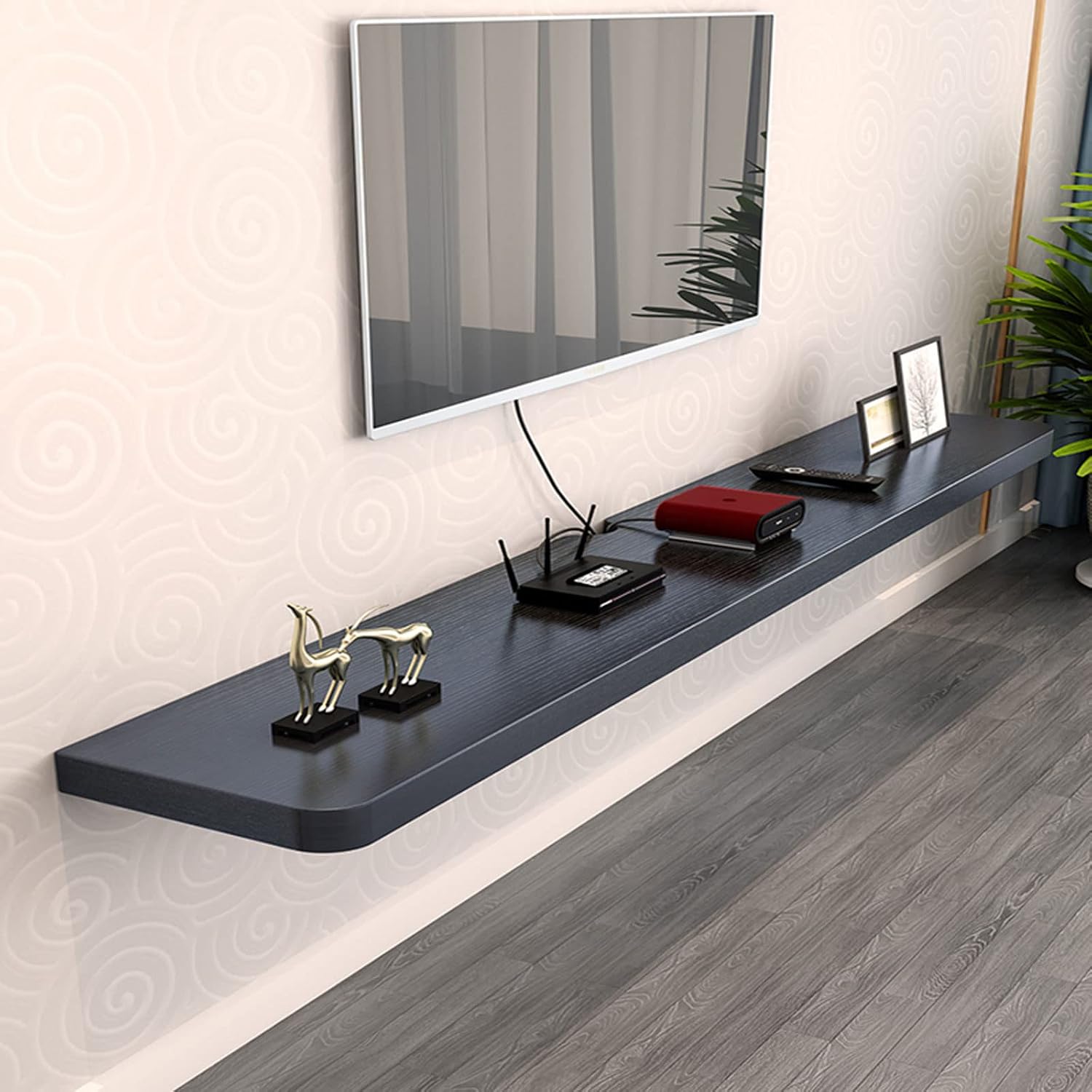 Wall Shelf Wall mounted TV Cabinet Floating Shelf TV Console Audio-visual Equipment Shelves Set-top box WiFi Router CD DVD Media Storage Shelf Book Shelf TV Bracket TV Stands TV Board Black Home Décor