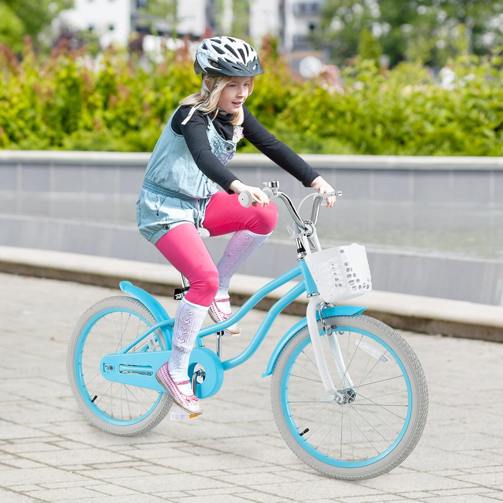 HONEY JOY Kids Bike, 12 14 16 18 20 Inch Toddler Bikes w/Training Wheels, Handbrake & Coaster Brake, Fully Enclosed Chain, Adjustable Handlebar & Seat, Kids Bicycle w/Basket, Girls Boys Bike 3-8