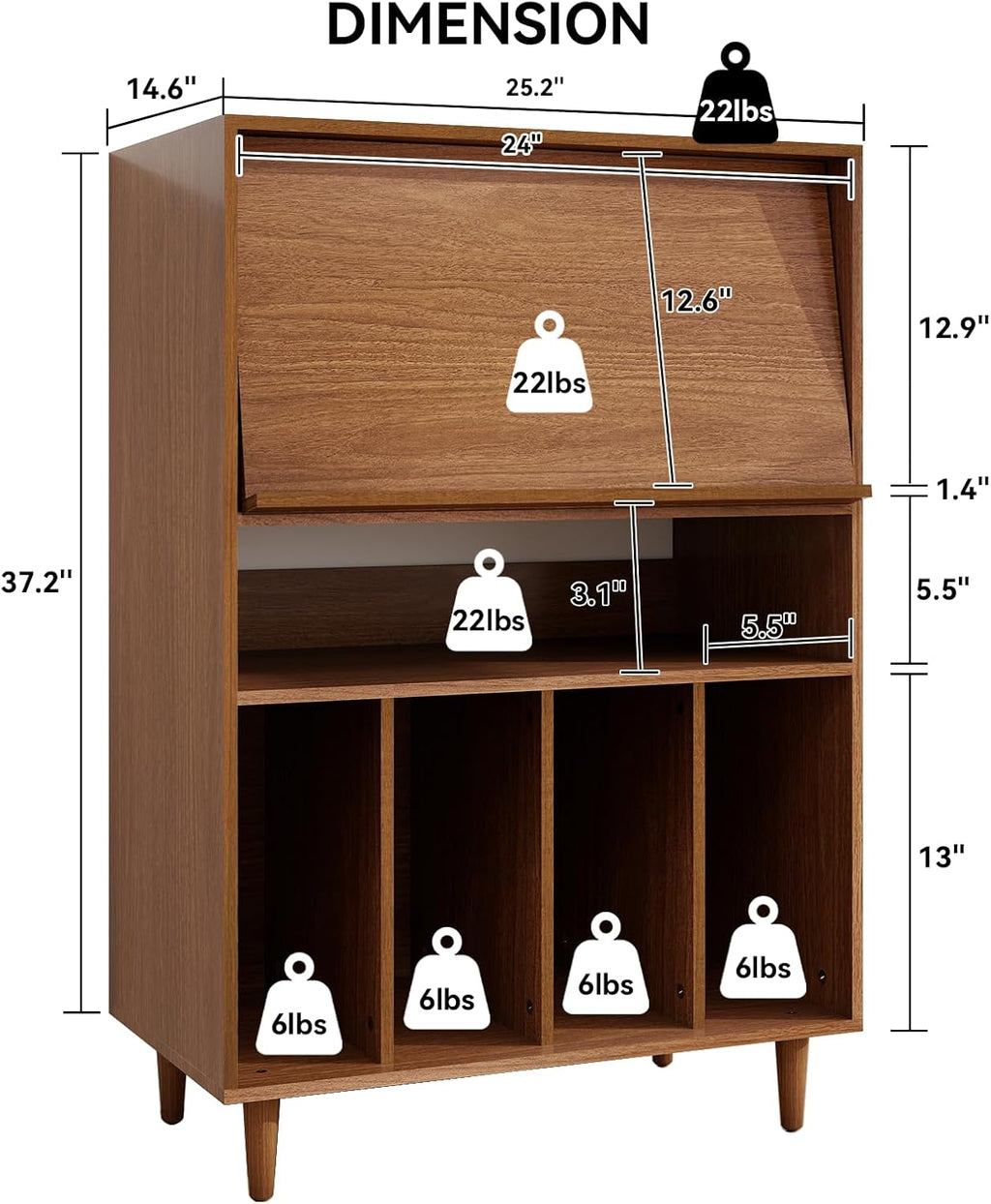 ELECWISH Media Storage Cabinet, Audio-Video Media Stand,Stereo Cabinet with 4 Height-Adjustable Shelves, AV Rack with Glass Doors for Meeting, Living, Recording Room