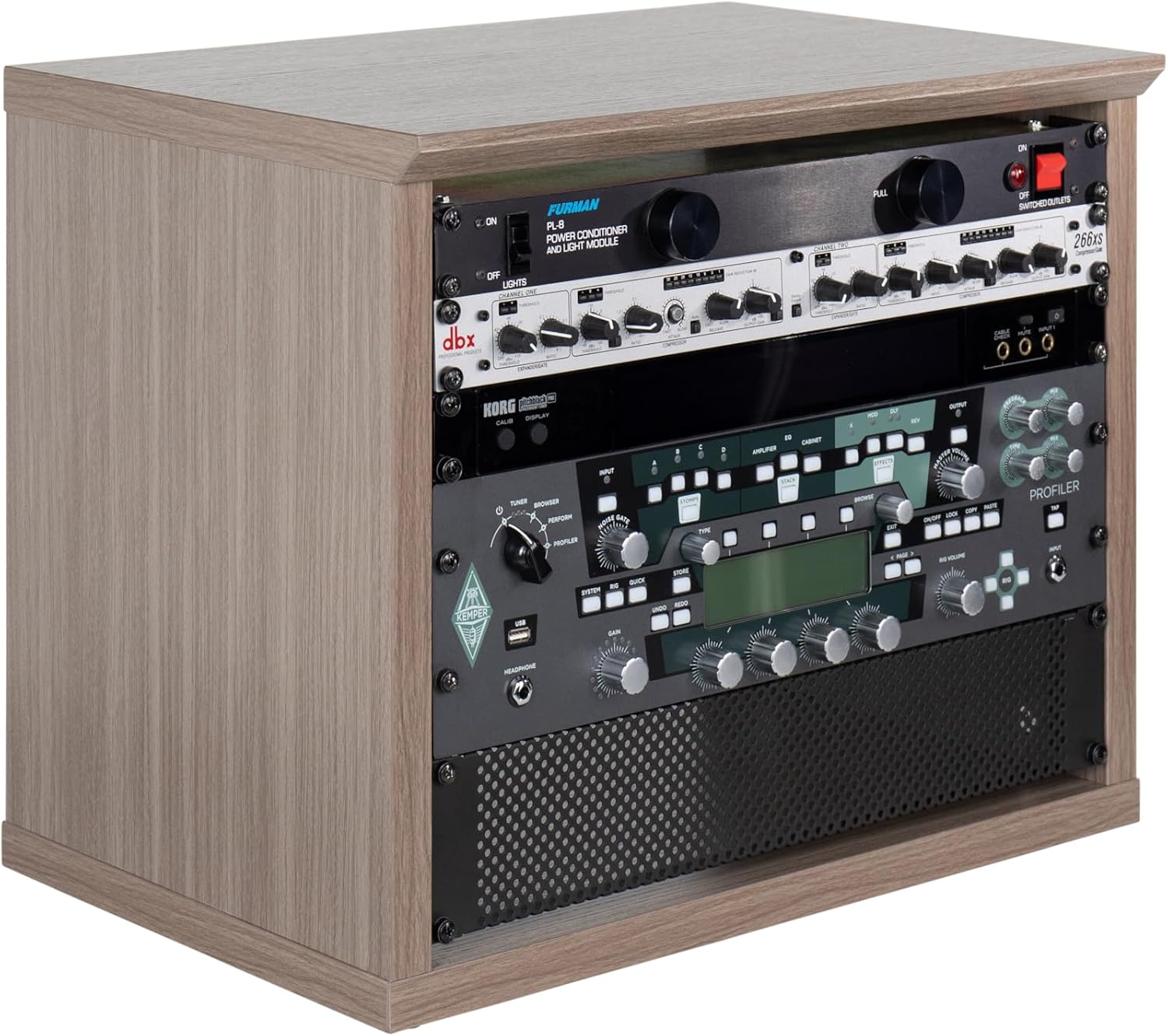 Gator Frameworks Elite Furniture Series 8U Wood Desktop Studio Rack in Driftwood Grey Finish (GFW-ELITERK-8U-GRY)