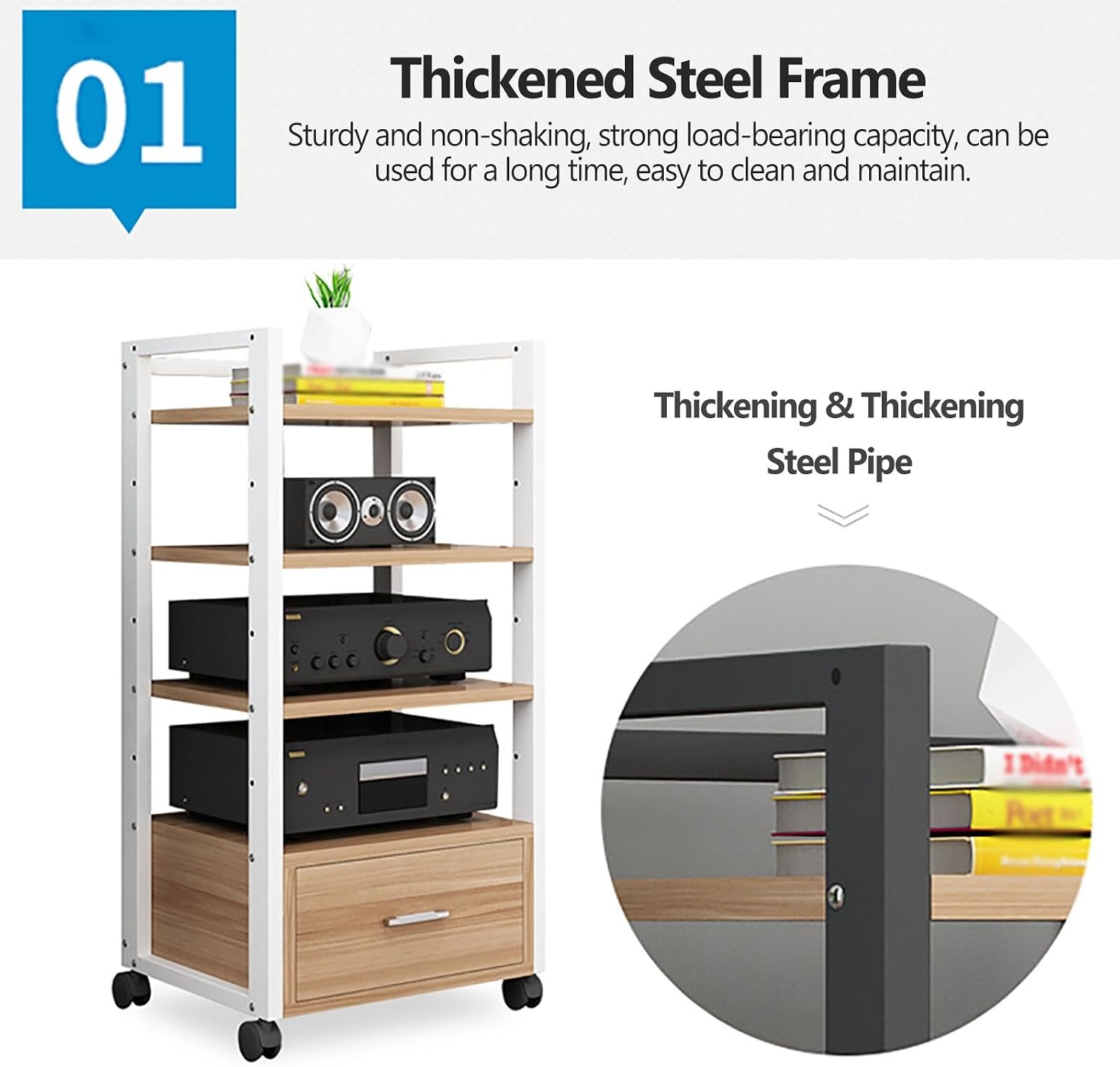 YLLFFLL AV Media Stand Corner Shelf - Rack Audio Tower with Adjustable Shelves - 79 100 120cm Tall Shelf Stand with Wheels - Audio Equipment Rolling Cart Rack Portable for Home(3 Tiers-79cm Tall)