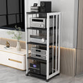Adjustable AV Component Media Stand, 5-Tier Audio Video Rack, Steel Frame Storage Cabinet, 200kg Capacity, White & Black, Perfect for Home Theater & Entertainment Systems (50x40x109cm)