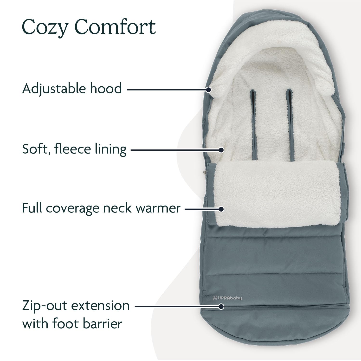 UPPAbaby CozyGanoosh Footmuff - Easily Attaches to UPPAbaby Strollers + RumbleSeat - Ultra-Plush, Weather-Proof - Winter Stroller Cover - Callum (Stone Blue)