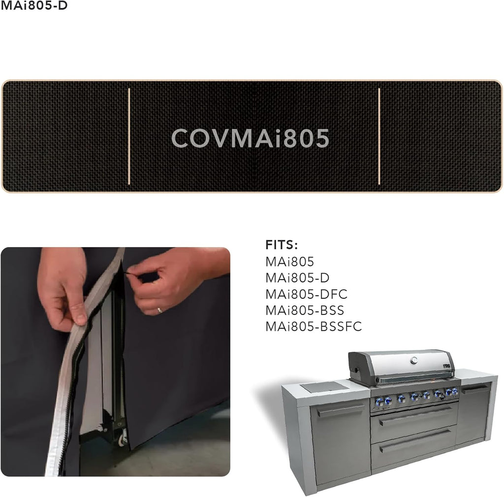 Mont Alpi Heavy Duty Black Water Resistant All Weather Cover for 94' W x 23' D Deluxe Original and Black Outdoor Kitchen Island Grill Models - MAi805 / MAi805-D MAi805-BSS / MAi805-DFC / MAi805-BSSFC