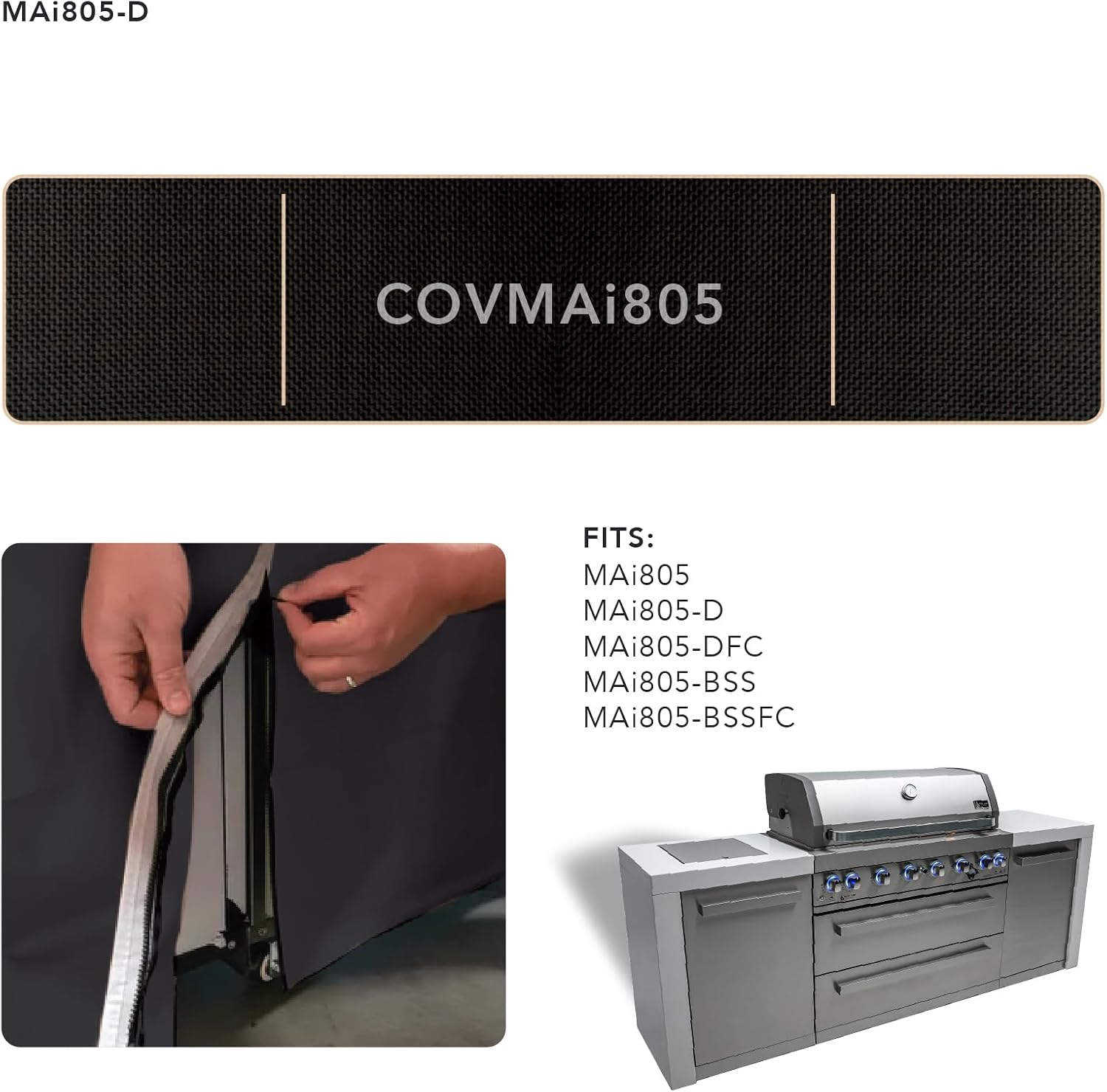 Mont Alpi Heavy Duty Black Water Resistant All Weather Cover for 94' W x 23' D Deluxe Original and Black Outdoor Kitchen Island Grill Models - MAi805 / MAi805-D MAi805-BSS / MAi805-DFC / MAi805-BSSFC