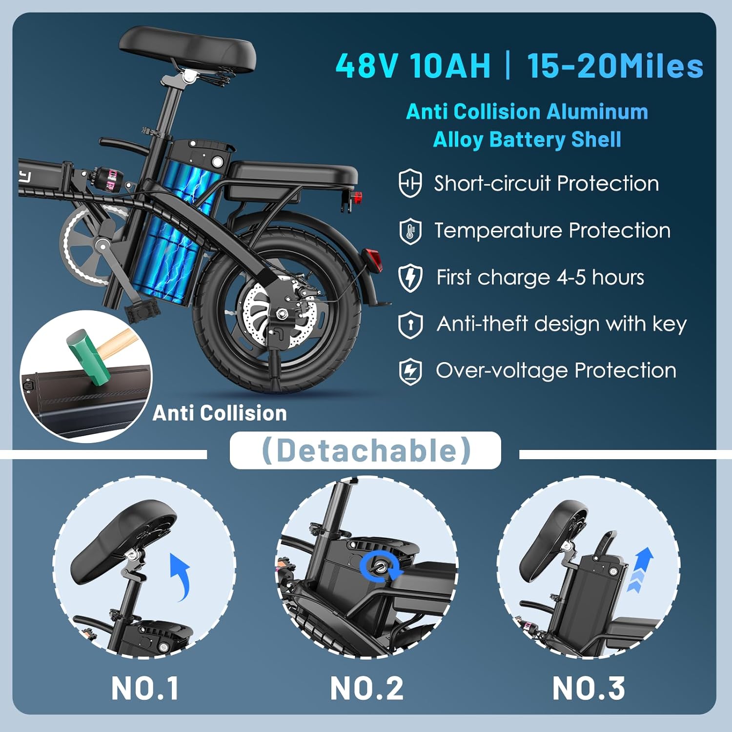 REOCRO Foldable Electric Bike for Adults, 14' Mini Folding E-Bike with 48V 10AH/20AH Removable Battery, 30-60 Miles PAS Range, 700W Peak Motor, Electric Bicycle for Daily Commuting and City Riding