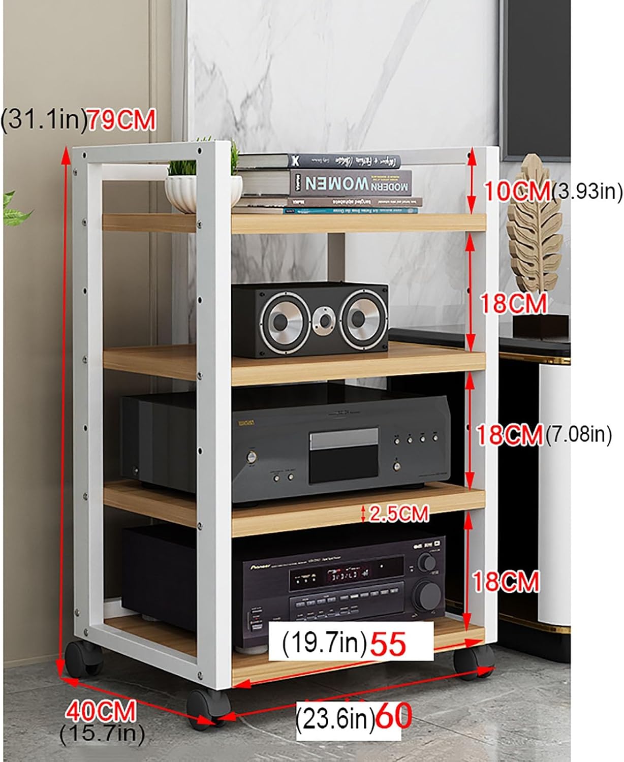 Furniture Media Stand Audio Rack DVD CD Player Stand Power Amplifier Equipment Cabinet, Floorstanding Storage Shelves，4-Tier Adjustable Shelf