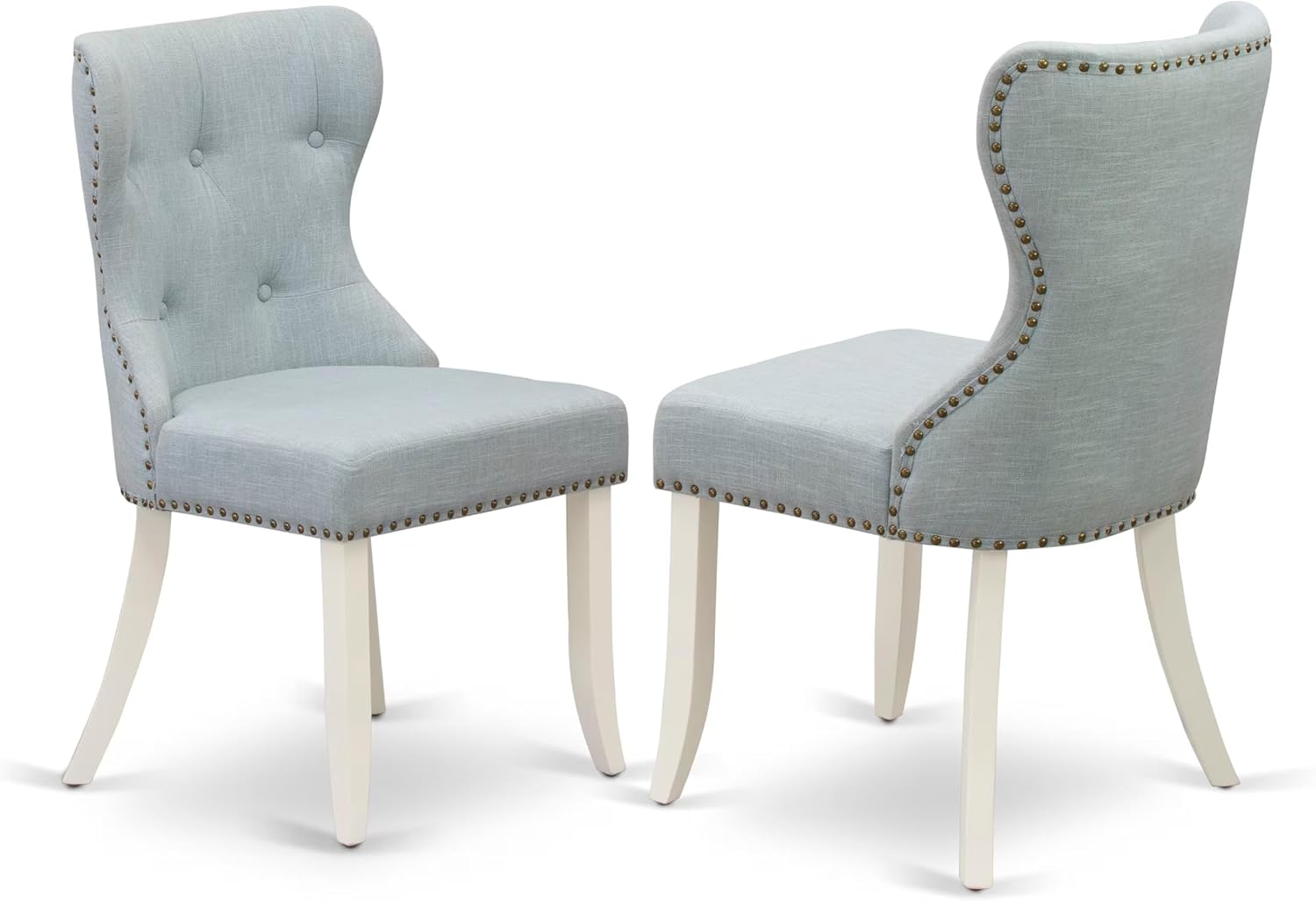 East West Furniture AMSI3-LWH-15 3 Piece Dining Table Set for Small Spaces Contains a Round Kitchen Table with Pedestal and 2 Baby Blue Linen Fabric Parsons Chairs, 36x36 Inch, Linen White