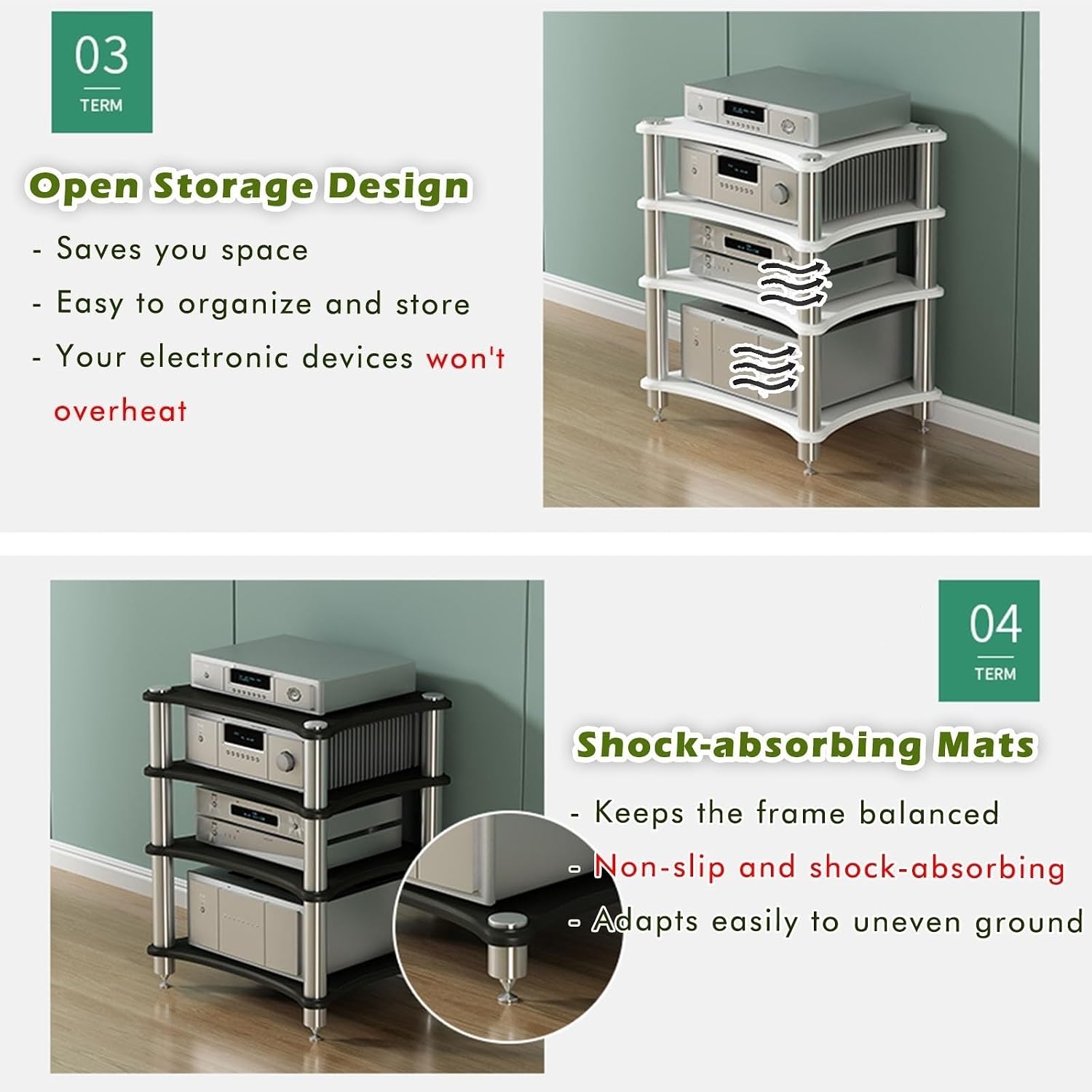 Heavy Duty Audio Component Rack - 85cm High Amplifier Shelf for Record Player, Stereo Receiver, Hi-Fi Audio Equipment Cabinet, Black Wood Finish
