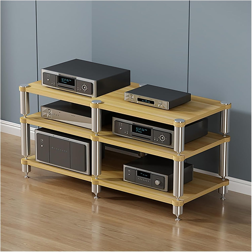 Home Theater AV Display Rack Heavy Duty, Audio Component Cabinet/Media Stereo Stand Equipment Shelf, 2 3 4 Tier Wooden Audio Equipment Organizer Shelf(Beige,120x48x63cm)