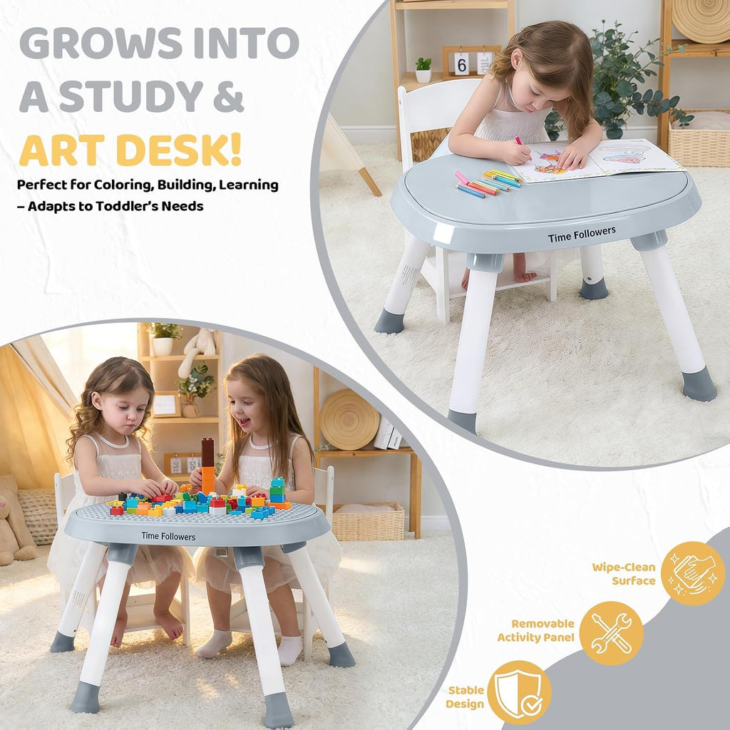 Time Followers® 6-in-1 Baby Activity Center | 4 Stage Montessori-Inspired Toys | Grow Stationary Standing Toddler Table | Jumpers & Bouncers | Must Have for Boy & Girl 6, 12, 24+ Month Old (Grey)