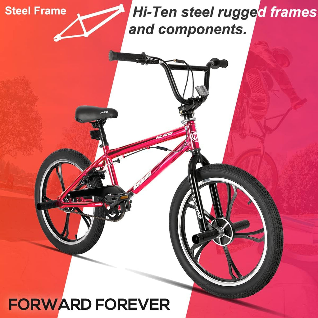 Hiland 20 Inch 3 5 Spoke Kids BMX Bike for Boys Girls Ages 5-12, 360 Degree Rotor Freestyle, 4 Pegs Single Speed Kid's BMX Bicycle, Multiple Colors