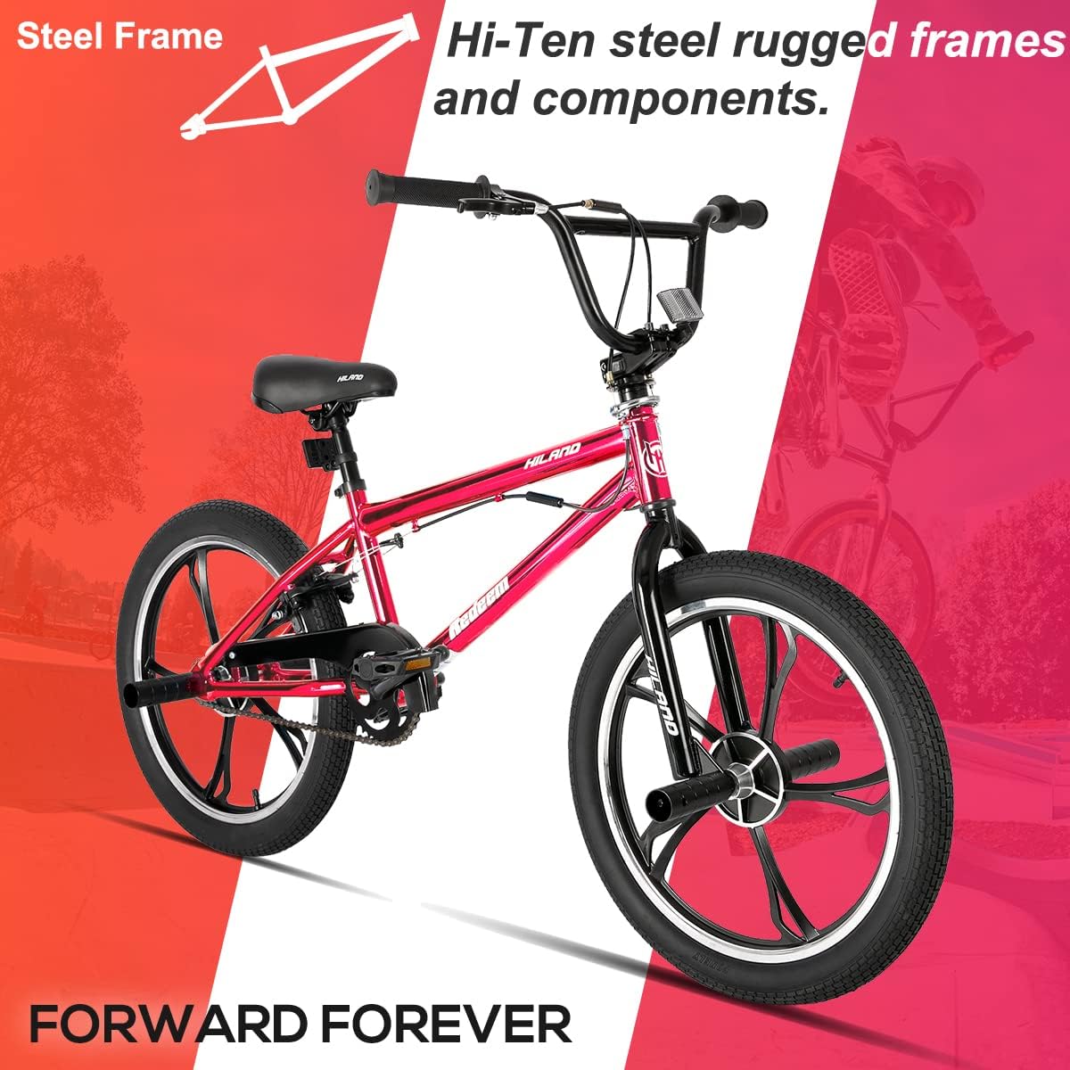 Hiland 20 Inch 3 5 Spoke Kids BMX Bike for Boys Girls Ages 5-12, 360 Degree Rotor Freestyle, 4 Pegs Single Speed Kid's BMX Bicycle, Multiple Colors