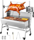 VEVOR Rotisserie Grill, 37in BBQ Outdoor Pig & Lamb Spit Roaster, Charcoal Spit Roaster with 132 LBS Load Capacity & 7-Level Height, Stainless Steel Electric Rotisserie Grill Kit for Camping Outdoor