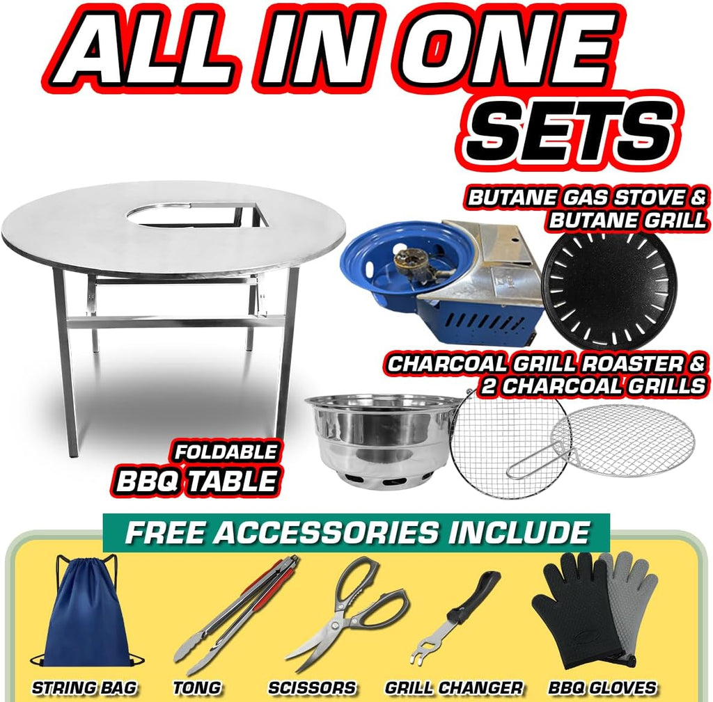 43.5' X 30' Korean BBQ Grill Foldable Outdoor Large Table All-In-One Set (Gas + Charcoal)