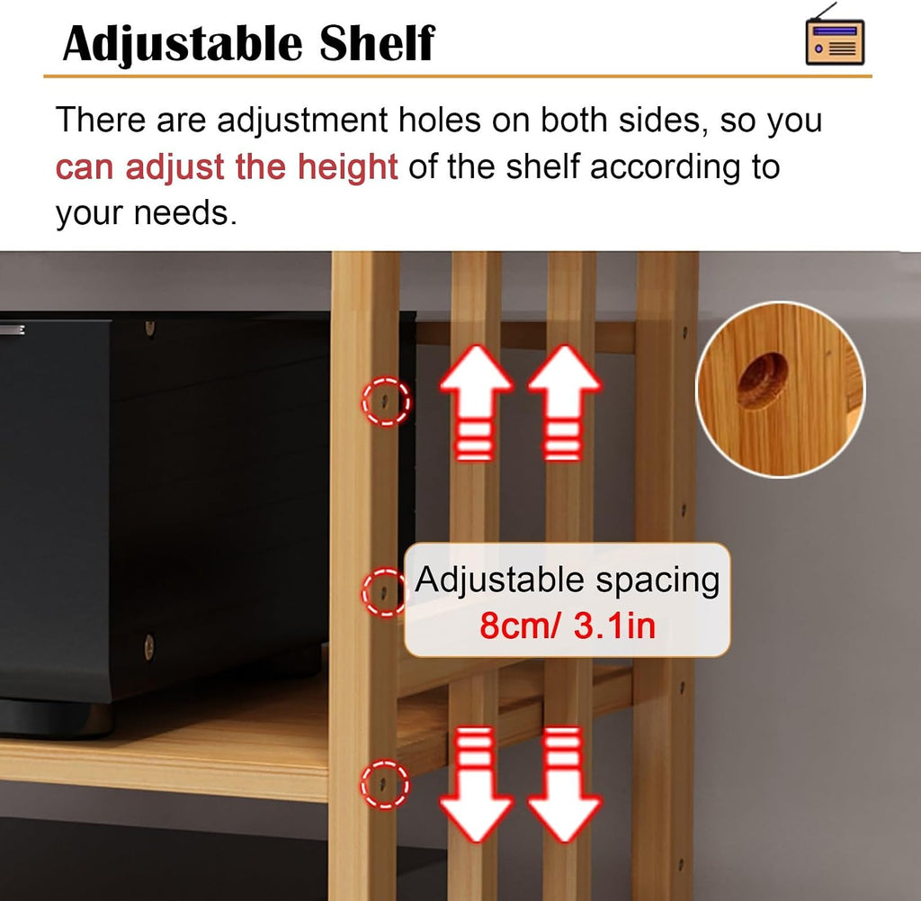Large Capacity Vintage Stereo Console/AV Cabinet, 5-Tier Adjustable Speaker Stand/Electronics Equipment Shelf, Audio Component Rack with Wheels(Color:Light Brown,Size:55cm/21.7in)